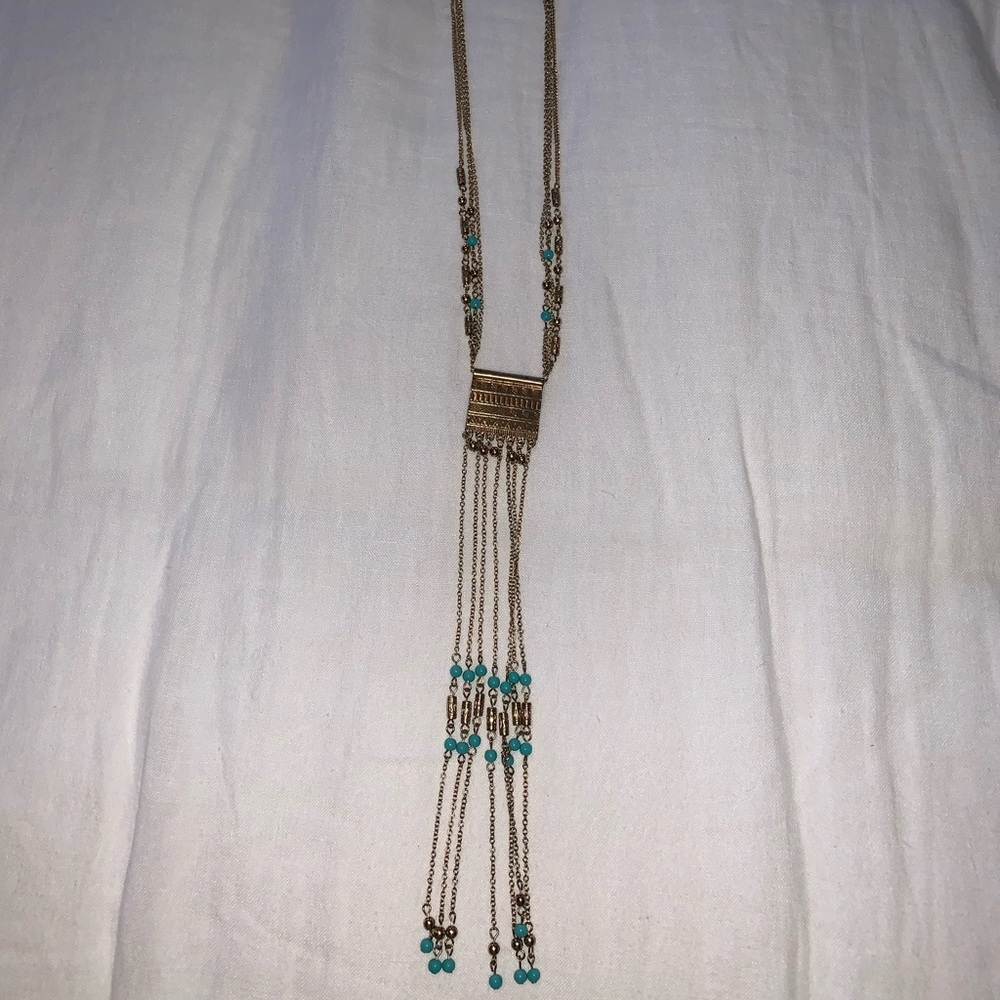 Gold and Turquoise Long Necklace